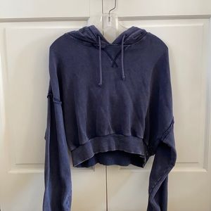 Aeropostale Navy Blue Cropped Long Sleeve Hooded Sweatshirt for Women
